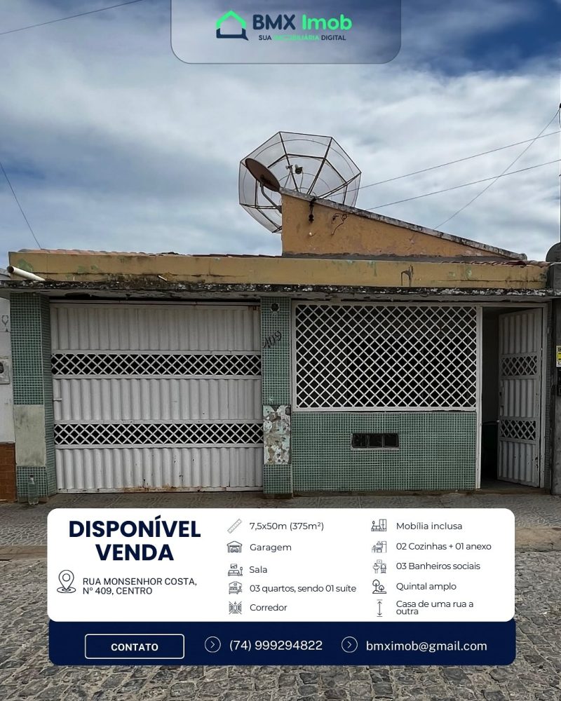 VENDE-SE IMÓVEL EM XIQUE-XIQUE-BA📍 Rua Monsenhor Costa, nº 409, Centro. ▪️ MOBÍLIA INCLUSA▪️ TA