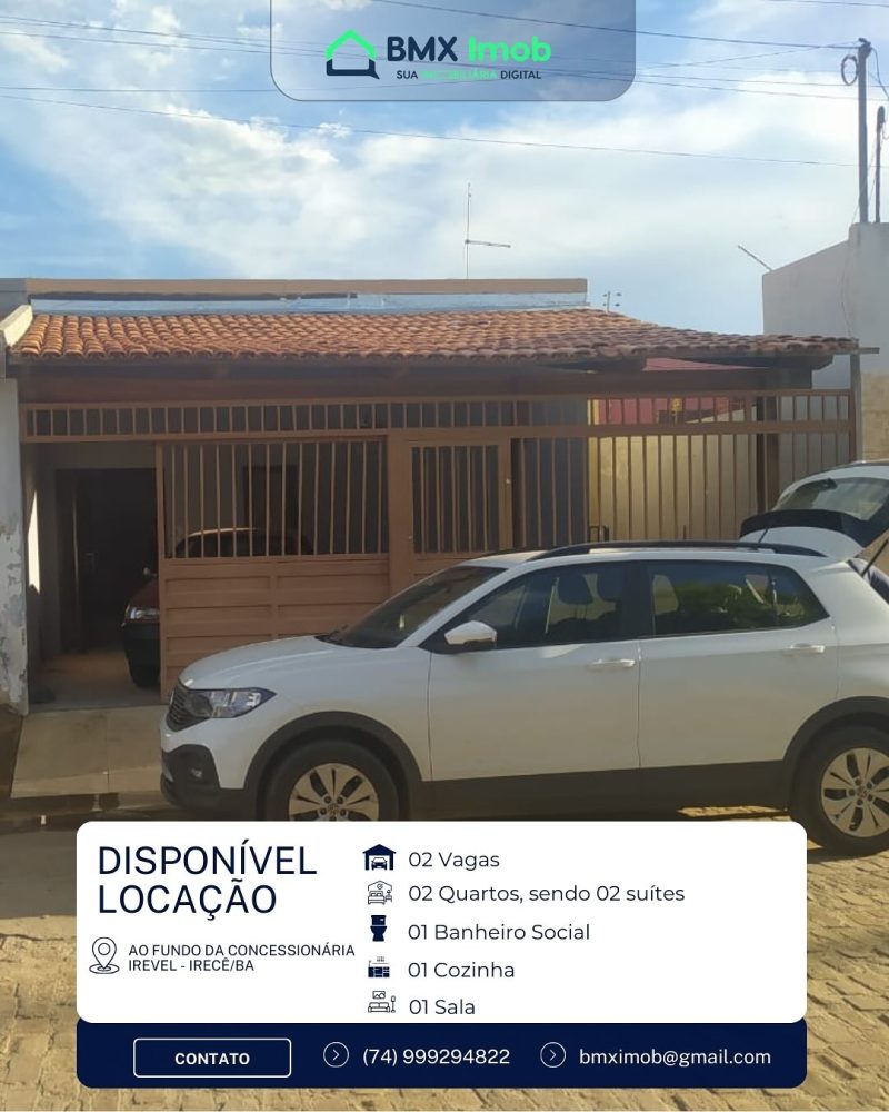 🏡 ALUGA-SE IMÓVEL EM IRECÊ-BA📍Ao fundo da concessionária Irevel. ▪️ Cômodos- - 02 Quartos send